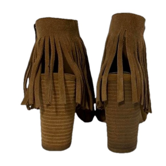 Carlos Santana Suede Fringe Peep Toe Mules with Cutout Heel and Zipper C… - Picture 3 of 6